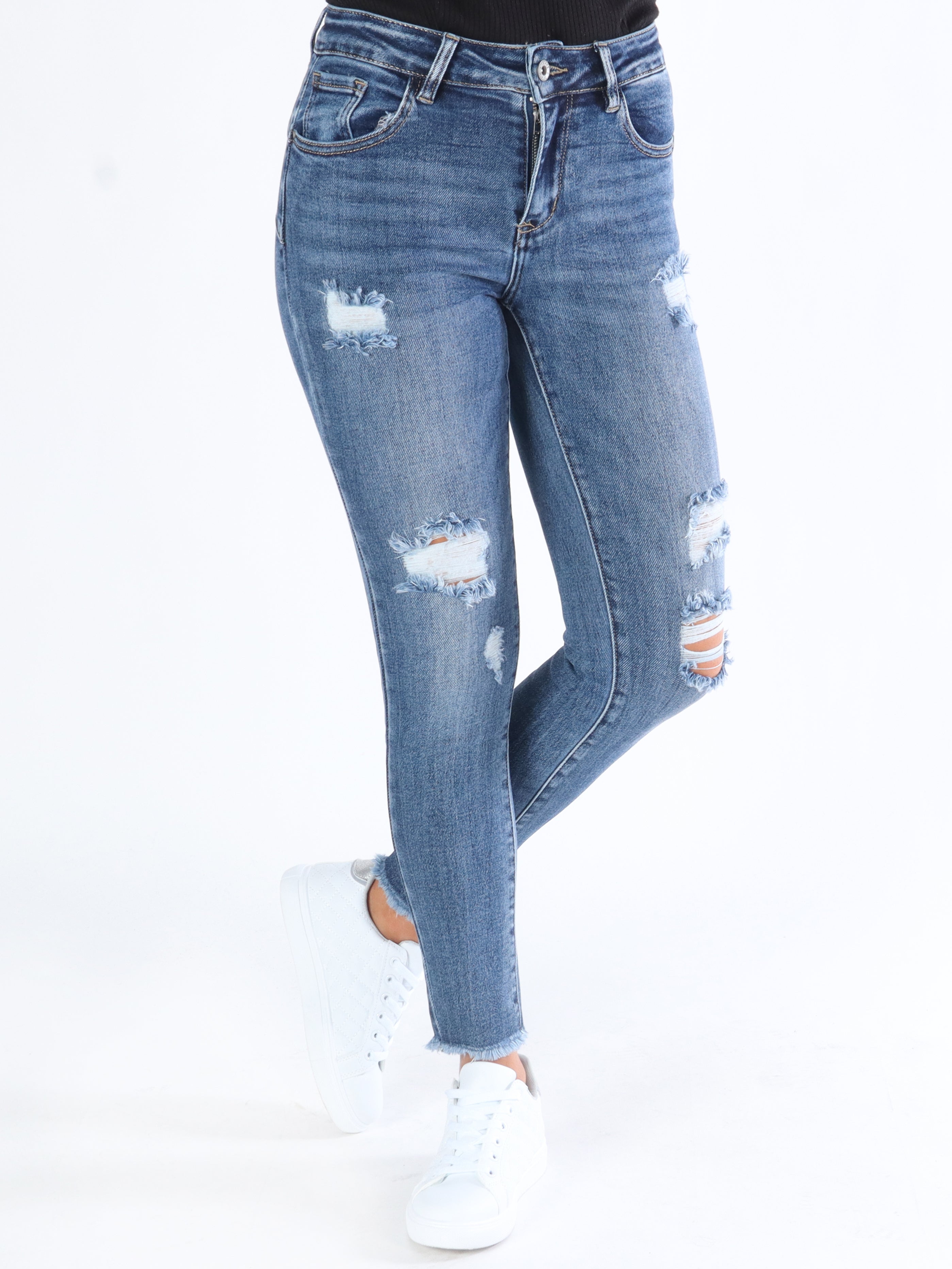 Magna - Denim skinny jeans med rippade detaljer
